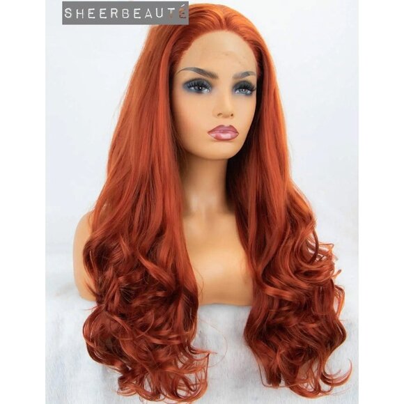Copper Red Wavy Curly Wig - Picture 3 of 6